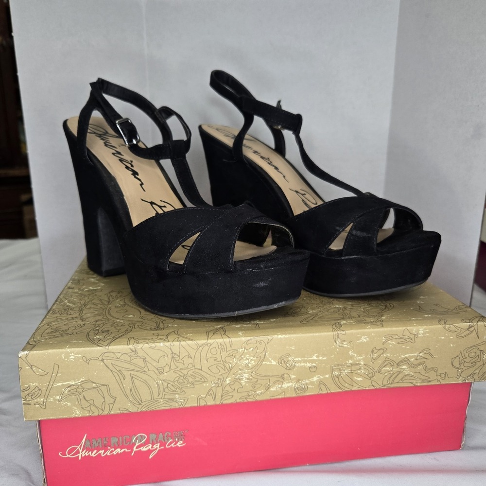 American Rag Womens 8.5 Jamie T-Strap Platform Sandal Black Goth Pinup Sexy Boho
